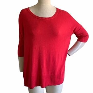 Gap Womens Red Ribbed Sleeve Oversize Boxy Knit Sweater Sz Sm Side Slits #231i